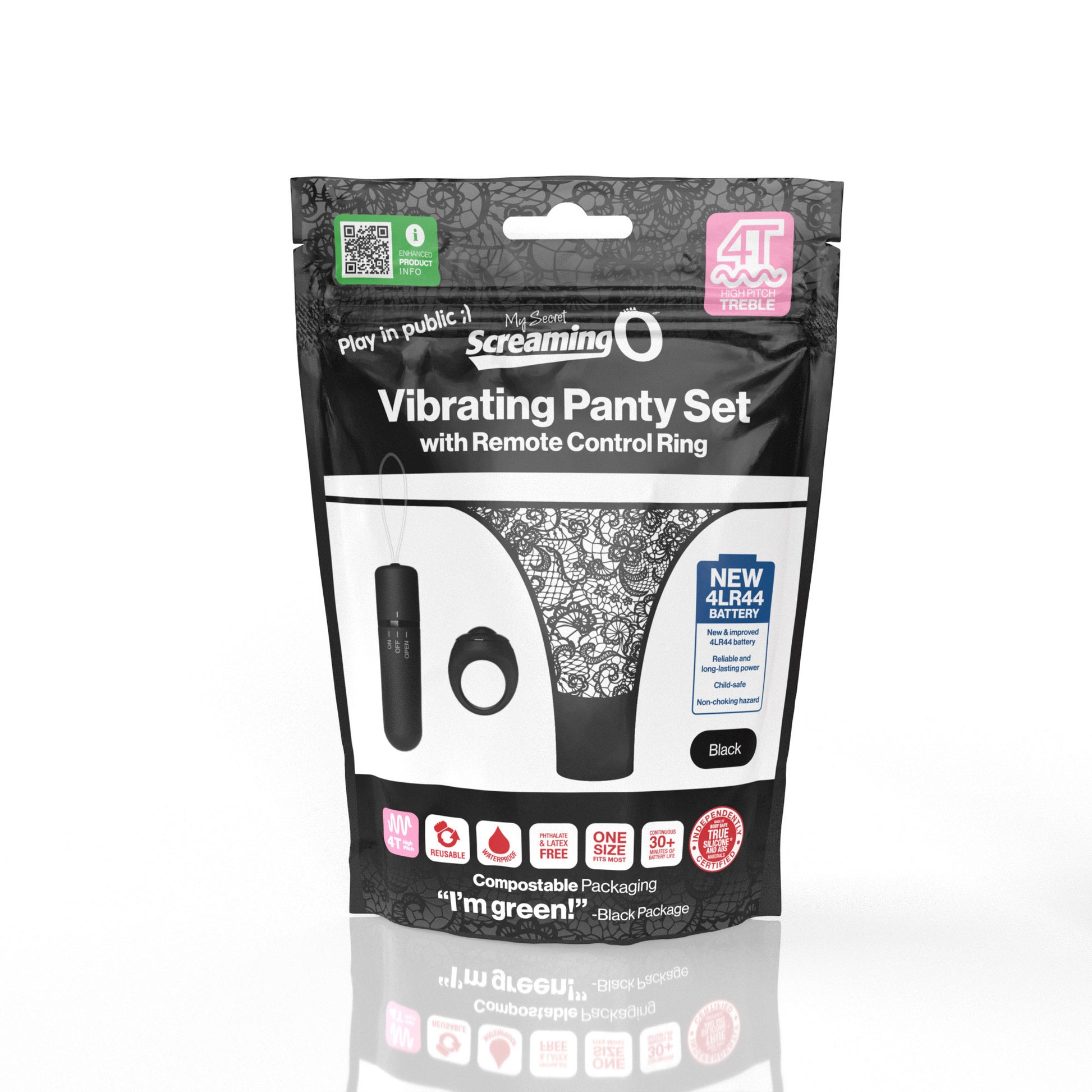 Screaming O 4t - Vibrating Panty Set With Remote  Control Ring - Black