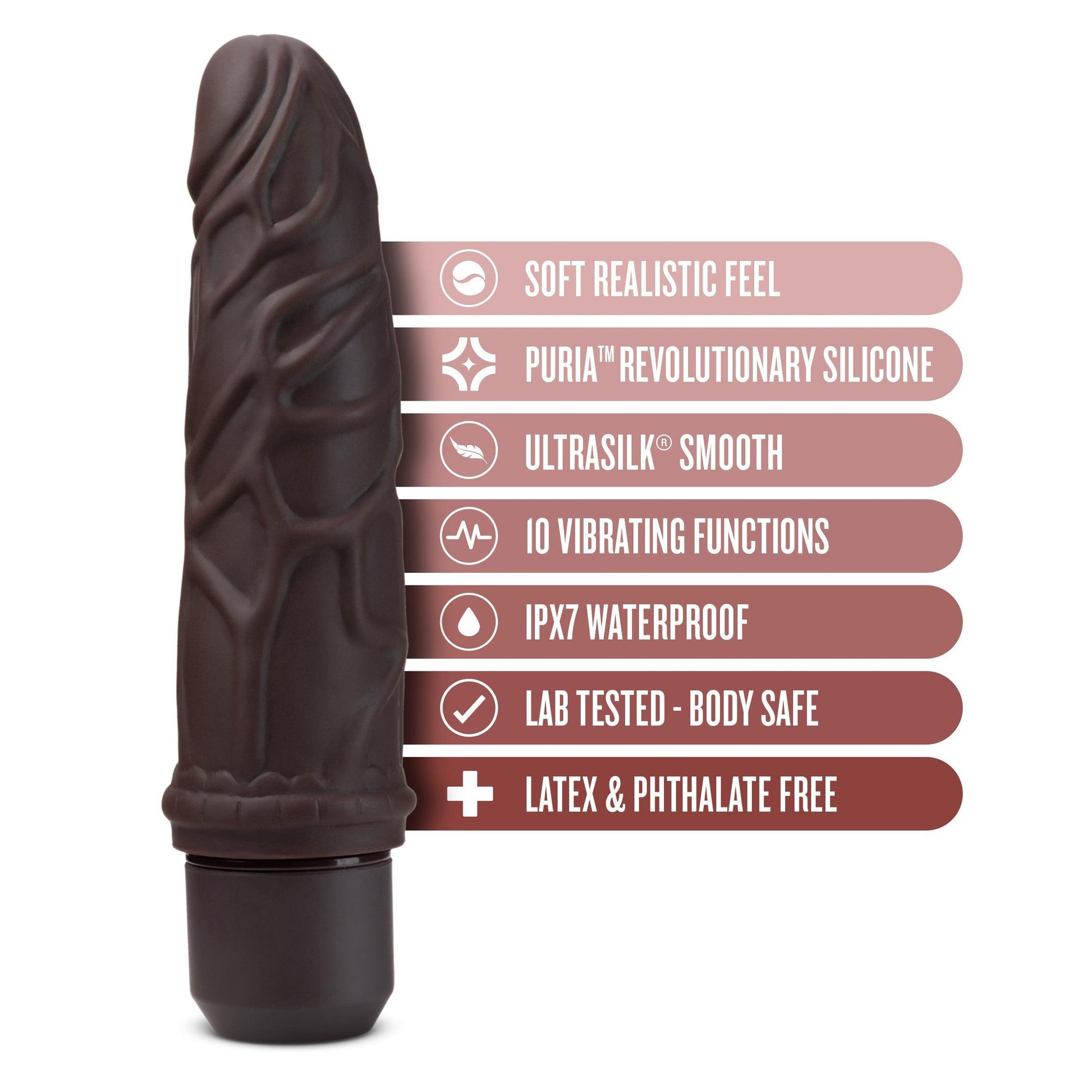 Dr. Skin Silicone - Dr. Robert - 7 Inch Vibrating  Dildo - Brown