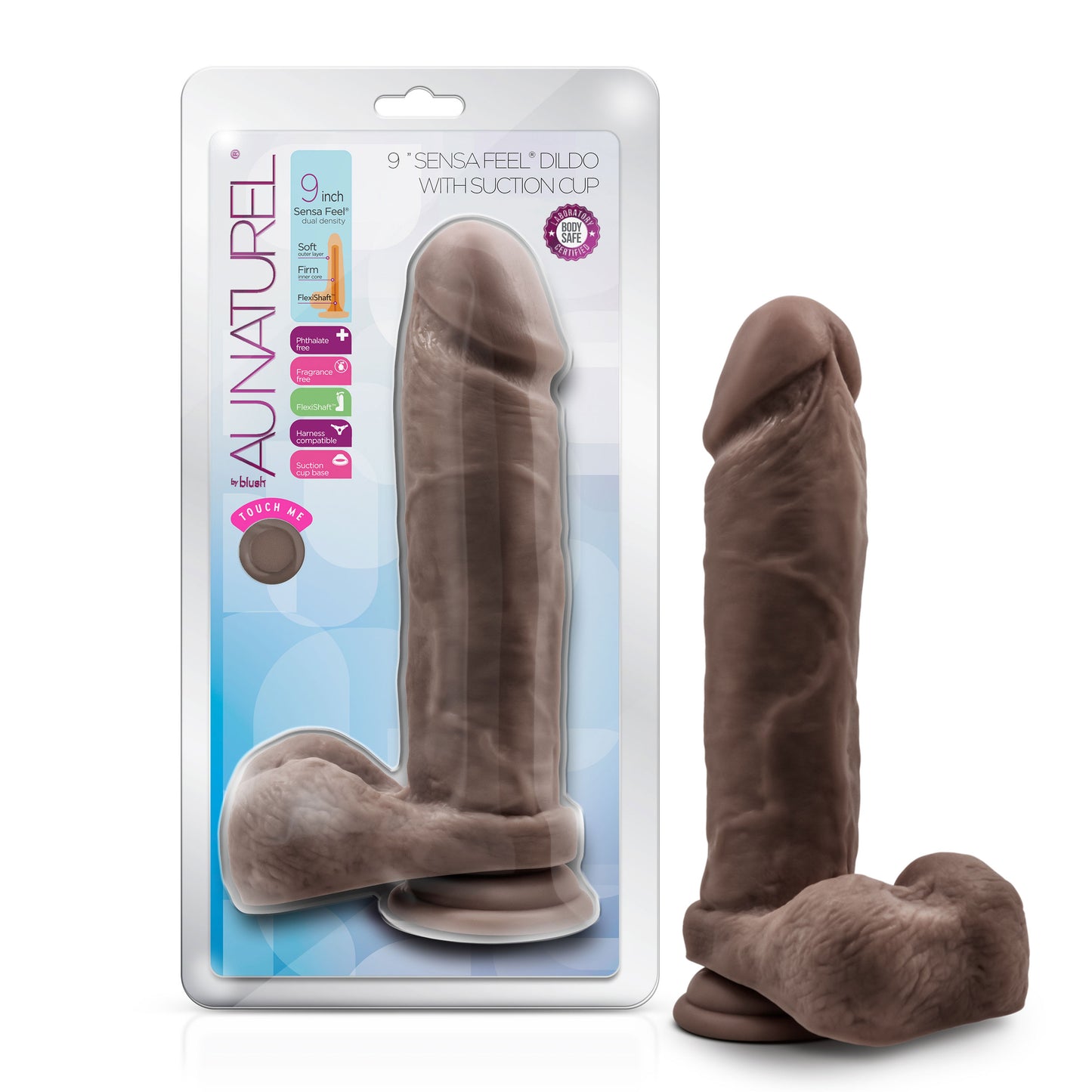 Au Natural - 9 Inch Dildo With Suction Cup -  Chocolate