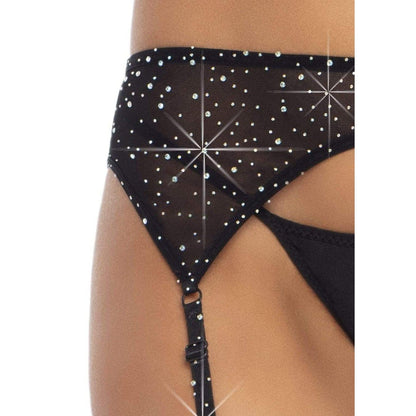 Rhinestone Garter Belt - One Size - Black