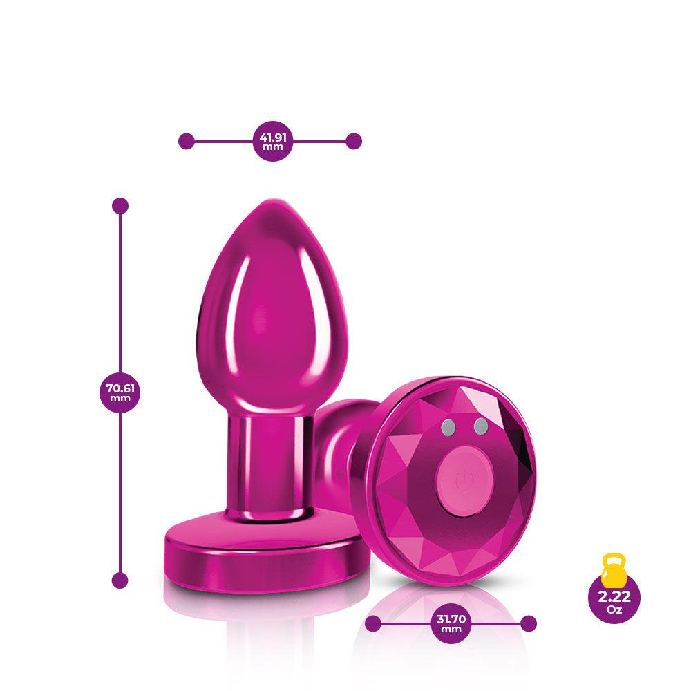 Cheeky Charms - Rechargeable Vibrating Metal Butt Plug With Remote Control - Pink - Small
