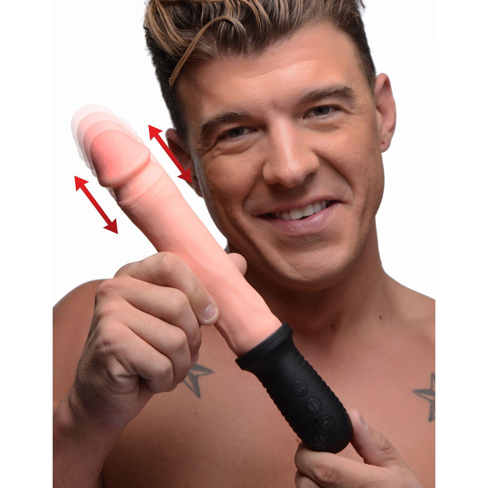 8x Auto Pounder Vibrating and Thrusting Dildo With Handle - Flesh