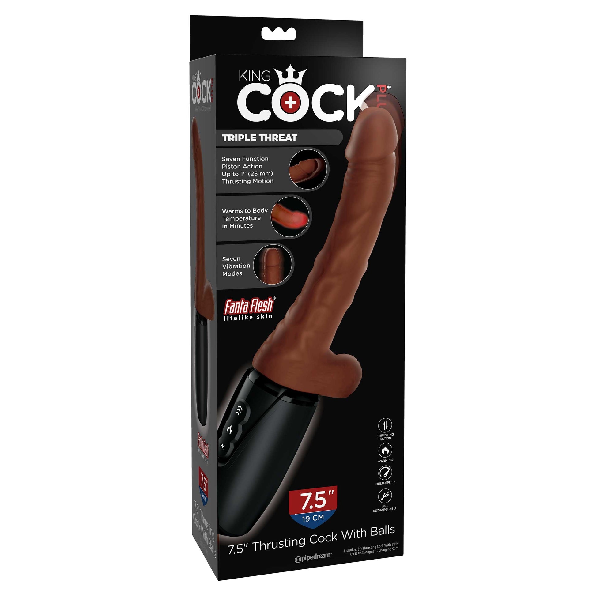7.5 Inch Thrusting Cock With Balls - Brown