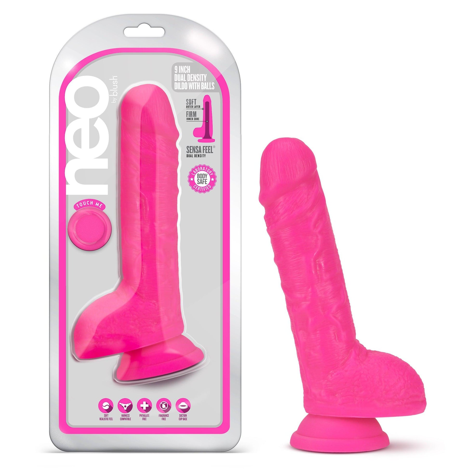 Neo - 9 Inch Dual Density Dildo - Neon Pink