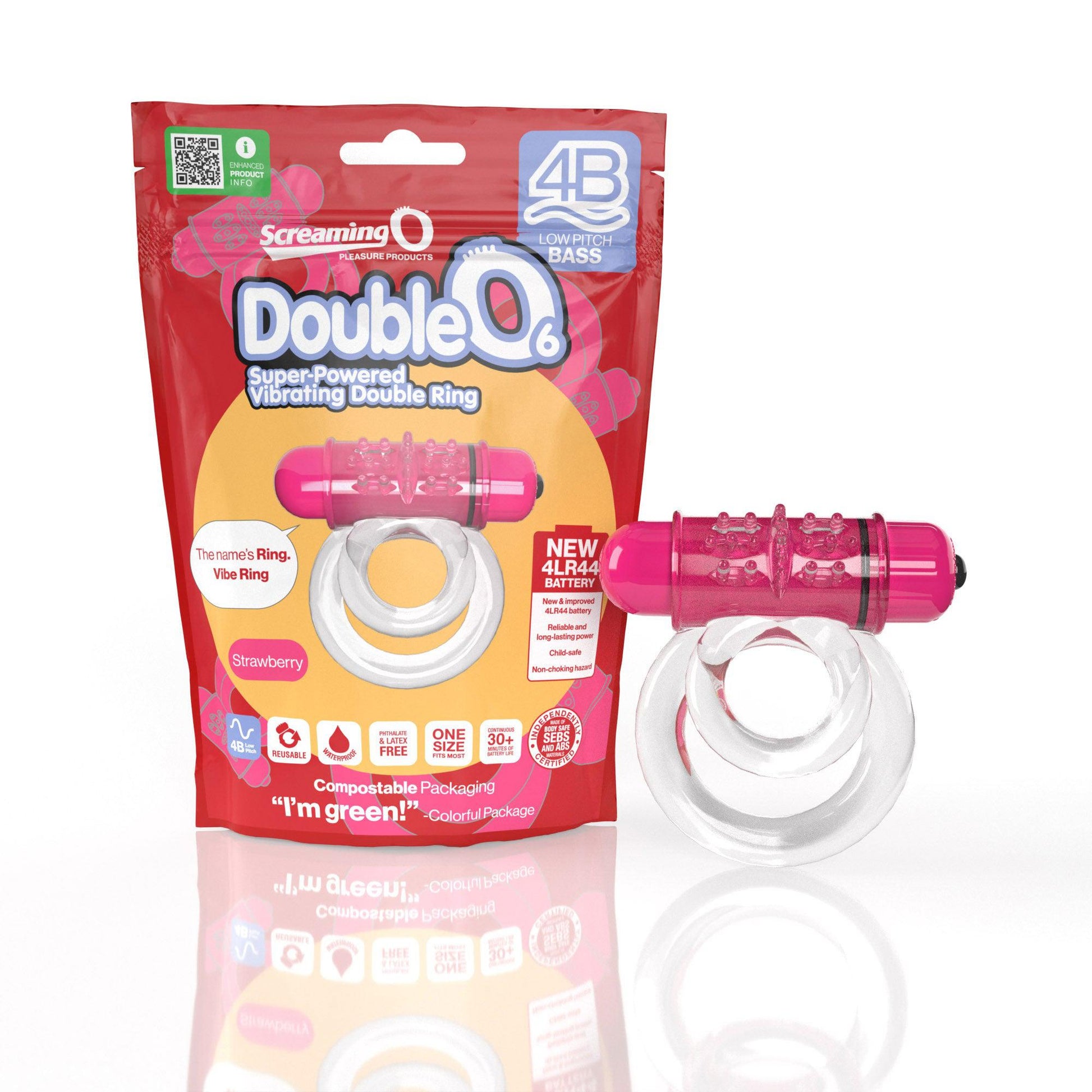 Screaming O 4b - Double O Super Powered Vibrating  Double Ring - Strawberry