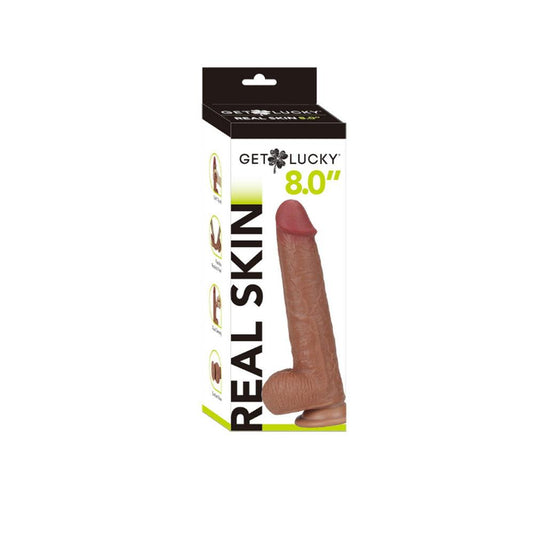 Get Lucky 8 Inch Real Skin Dildo - Light Brown