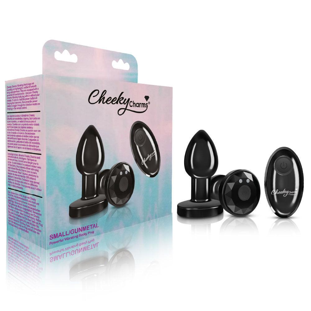 Cheeky Charms - Rechargeable Vibrating Metal Butt  Plug With Remote Control - Gunmetal - Small