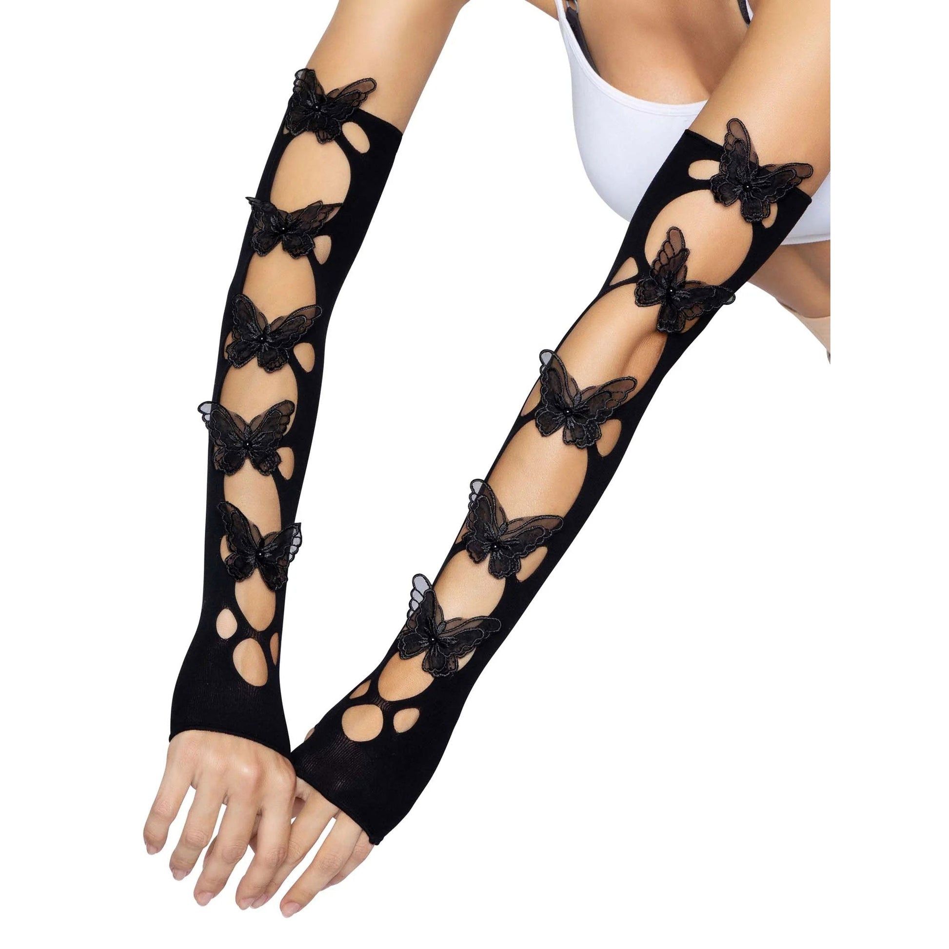 Butterfly Cut Out Arm Warmers - One Size - Black