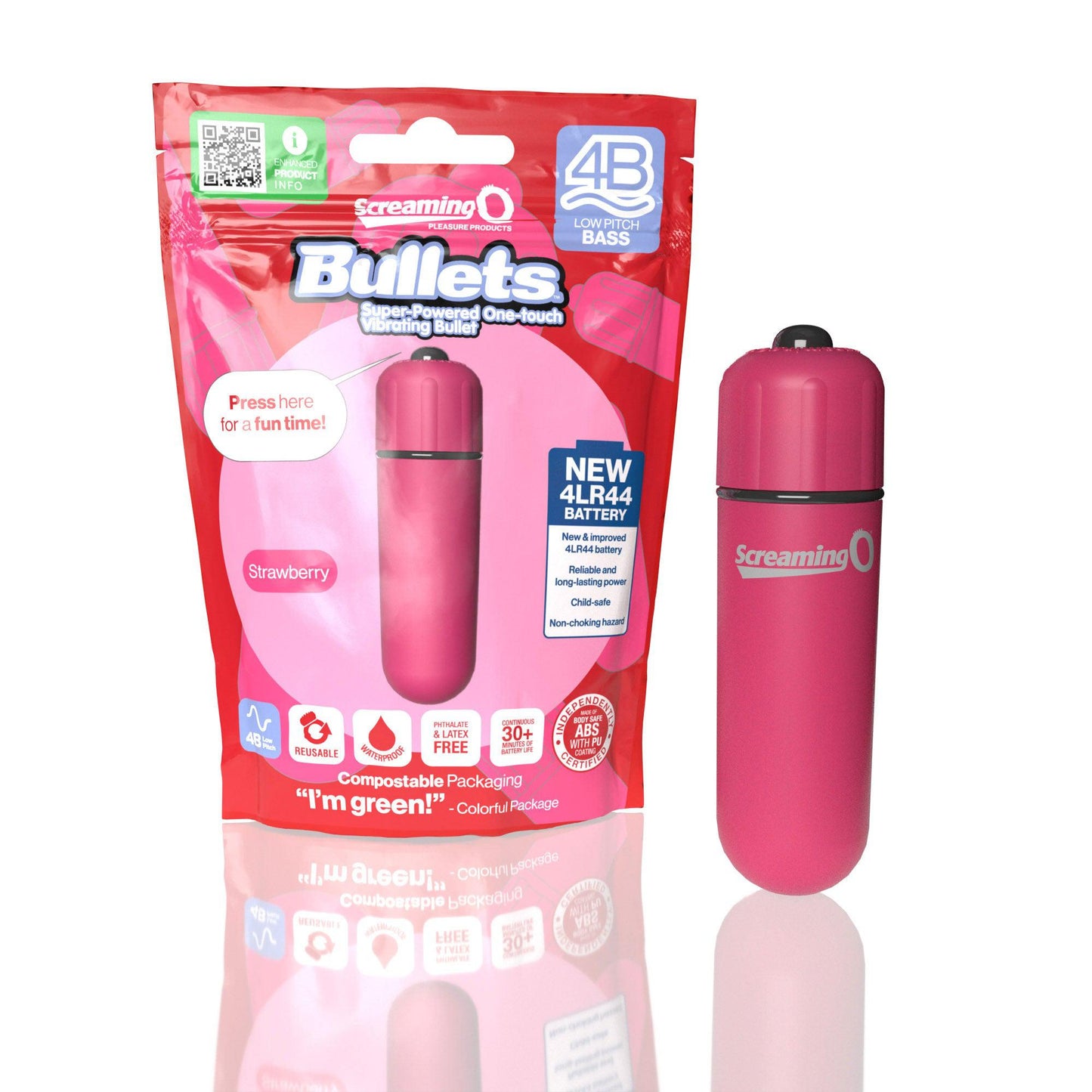 Screaming O 4b - Bullet - Super Powered One Touch  Vibrating Bullet - Strawberry