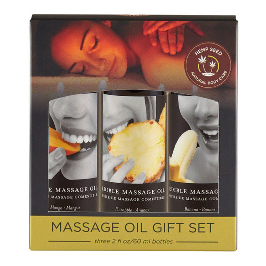 Edible Massage Oil Gift Set Box - 2 Fl. Oz. Bottles - Banana, Mango, Pineapple