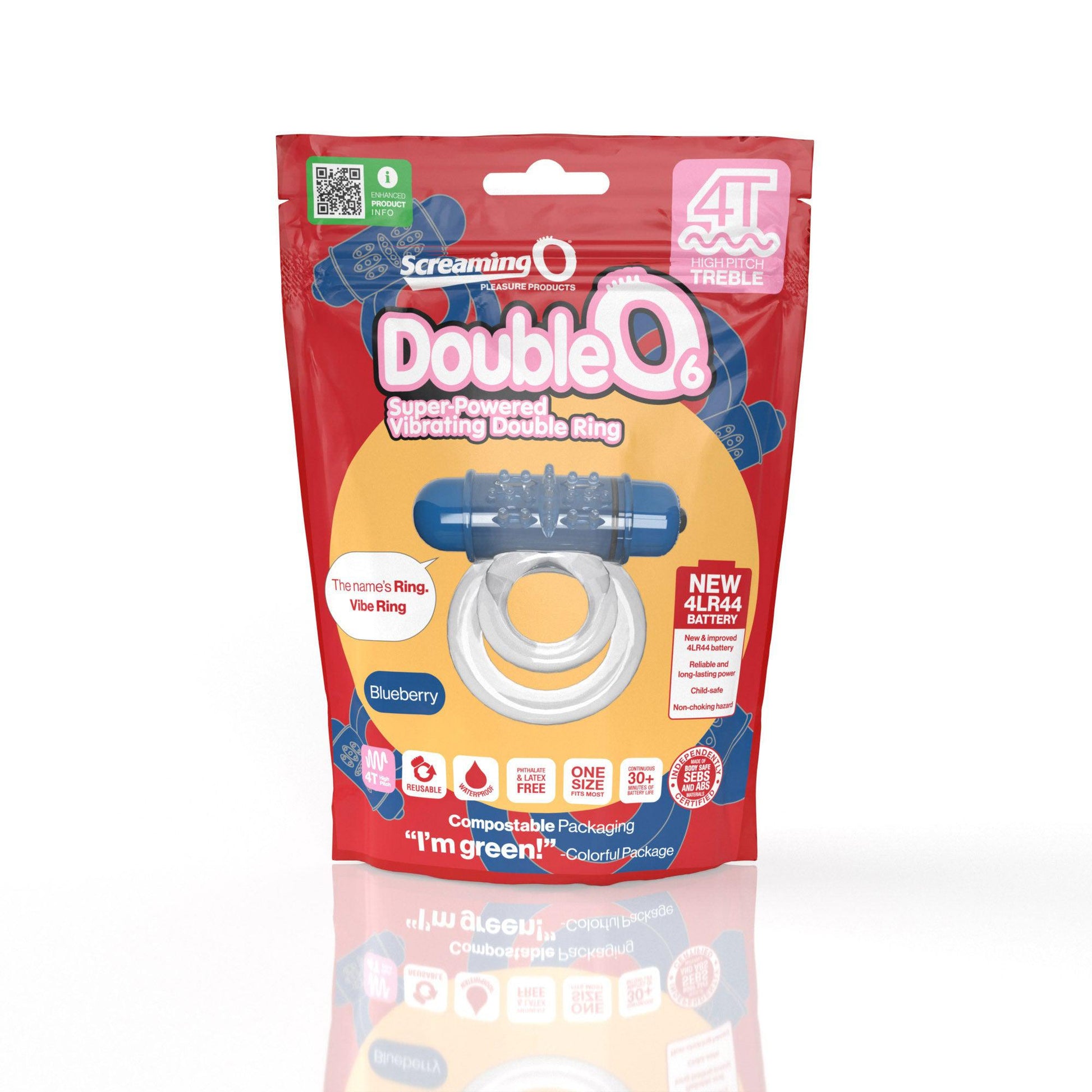 Screaming O 4t - Double O 6 Super Powered   Vibrating Double Ring - Blueberry