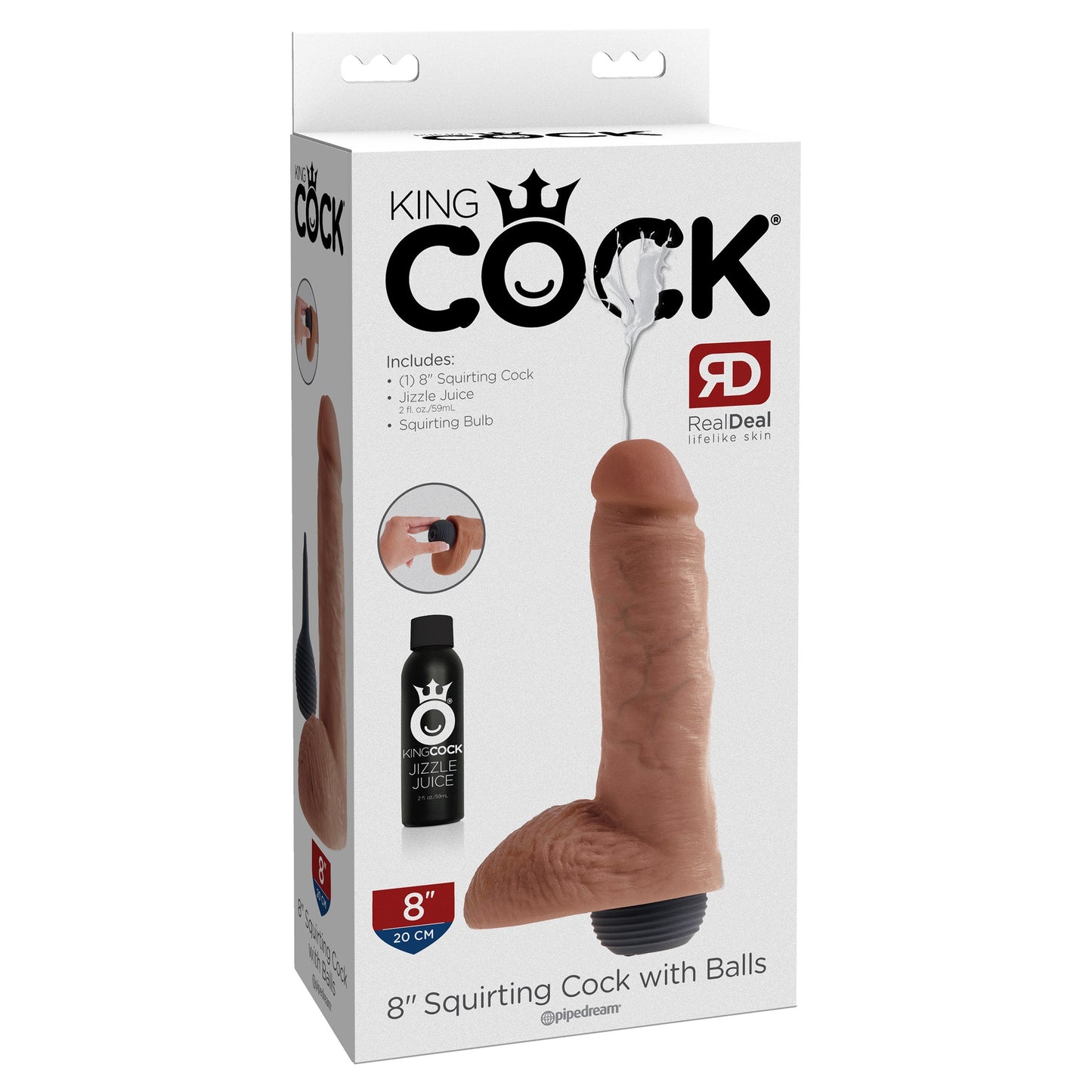 King Cock 8 Inch Squirting Cock With Balls -Tan