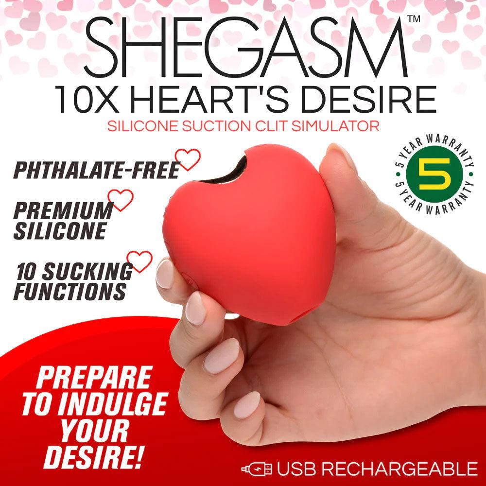 Shegasm 10x Heart Desire Silicone Suction Clit  Stimulator - Red