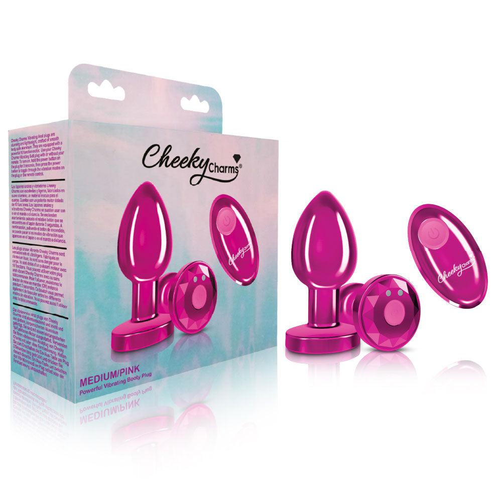 Cheeky Charms - Rechargeable Vibrating Metal Butt  Plug With Remote Control - Pink - Medium