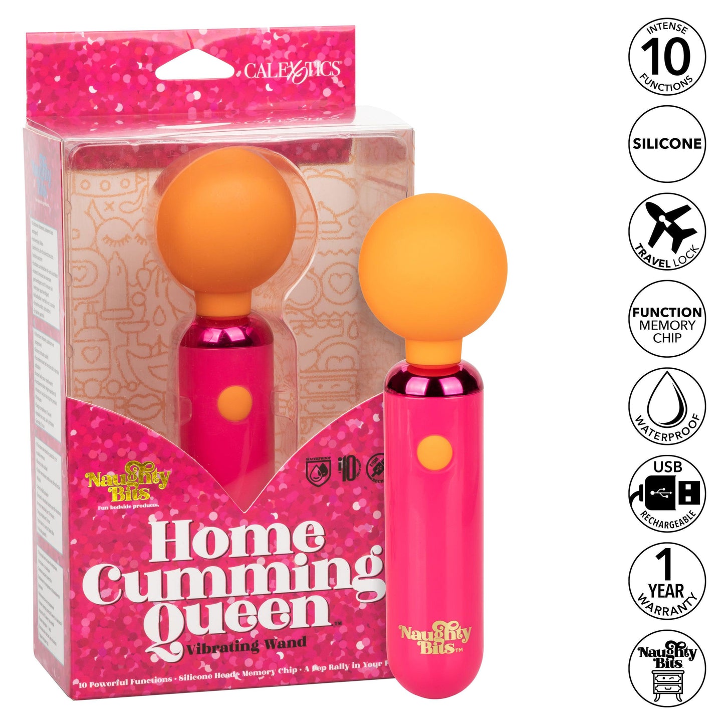 Naughty Bits Home Cumming Queen Vibrating Wand -  Orange/pink