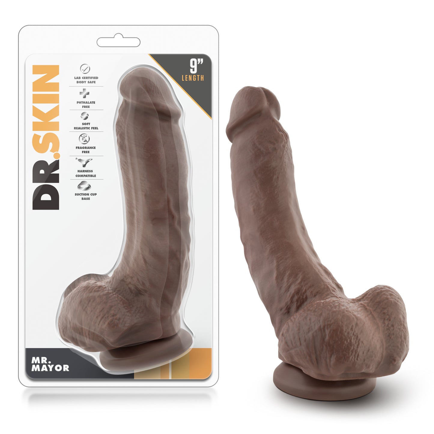 Dr. Skin - Mr. Mayor 9 Inch Dildo With Suction  Cup - Chocolate
