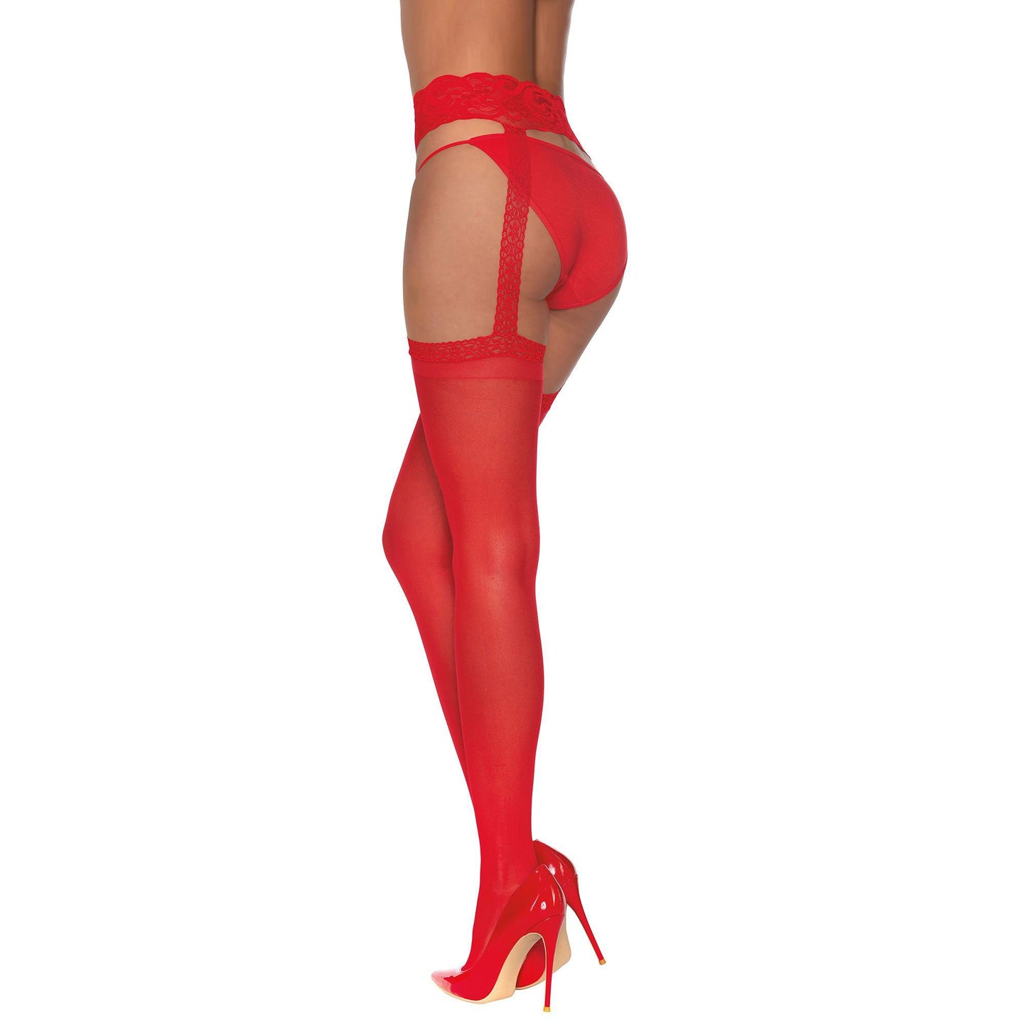 Pantyhose With Garters - One Size - Red