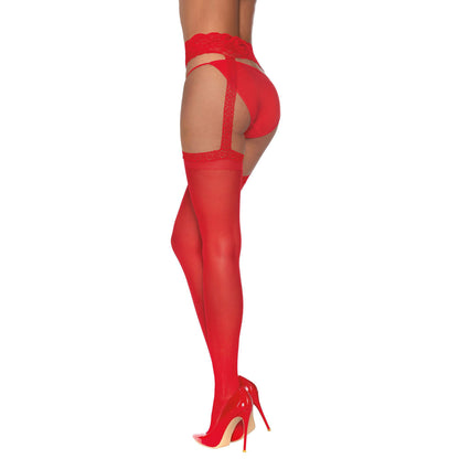Pantyhose With Garters - One Size - Red