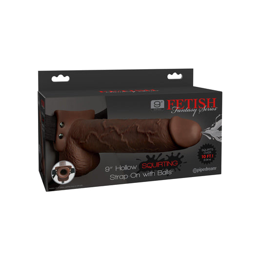 Fetish Fantasy Series 9 Inch Hollow Squirting Strap-on With Balls - Brown