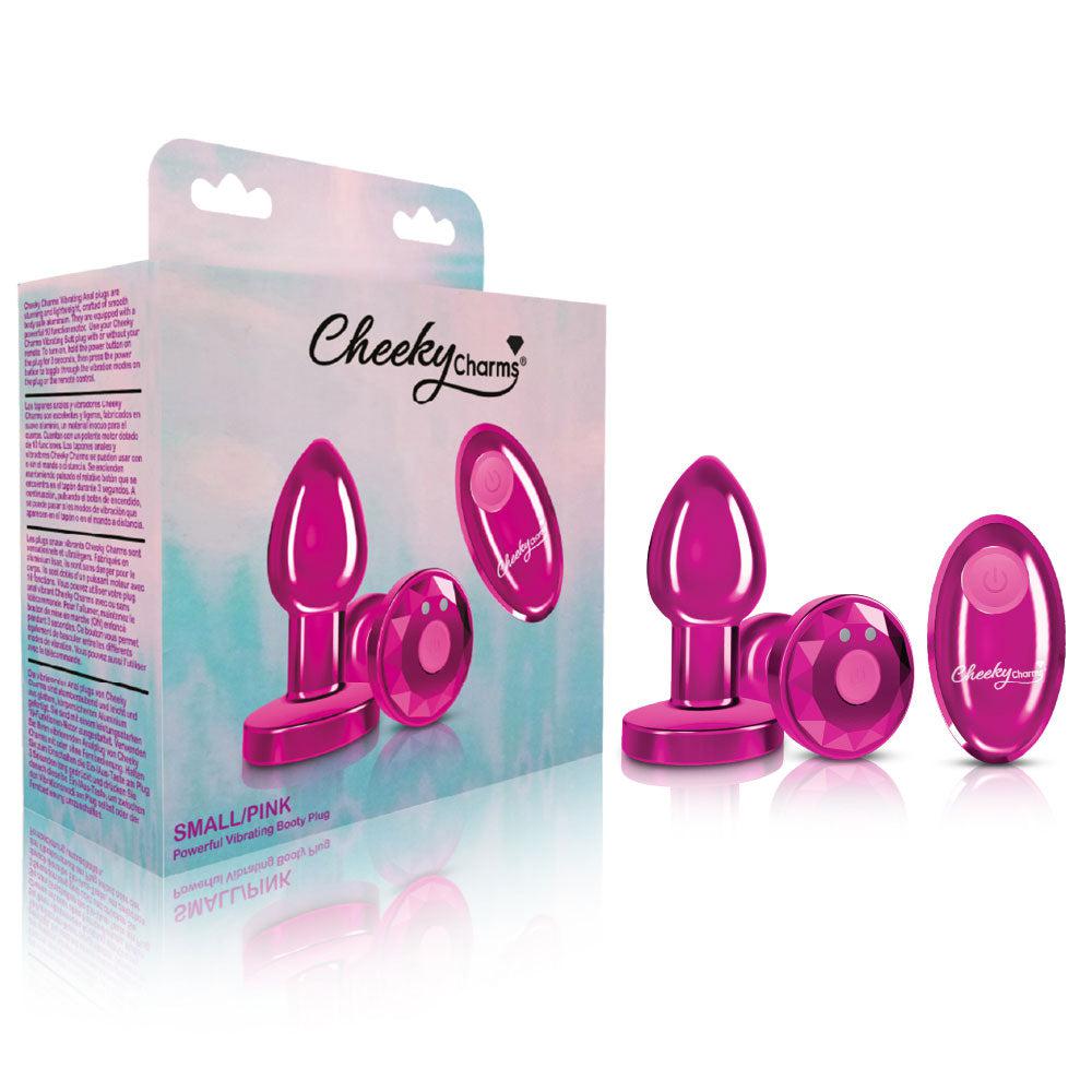 Cheeky Charms - Rechargeable Vibrating Metal Butt Plug With Remote Control - Pink - Small