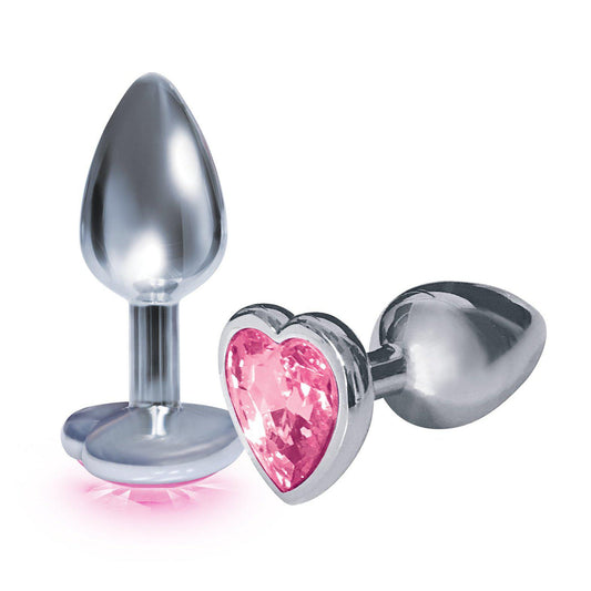 The 9's the Silver Starter Heart Bejeweled Stainless Steel Plug - Pink