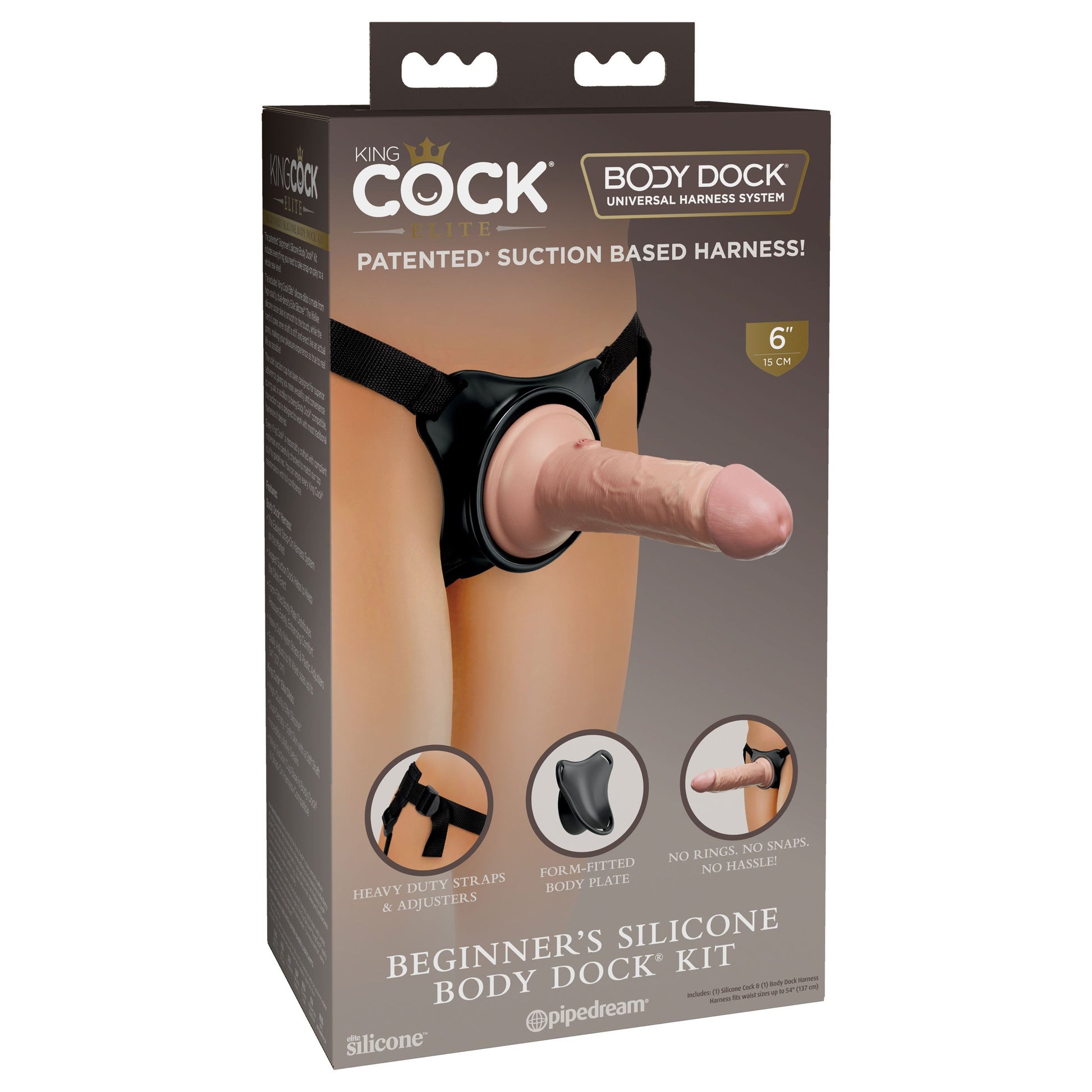 King Cock Elite Beginner's Silicone Body Dock Kit  - Harness and 6 Inch Dildo - Light